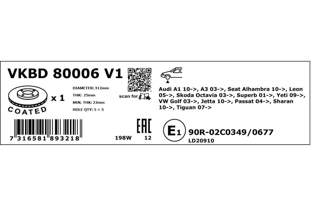 Discos de travão SKF ref. VKBD 80006 V1